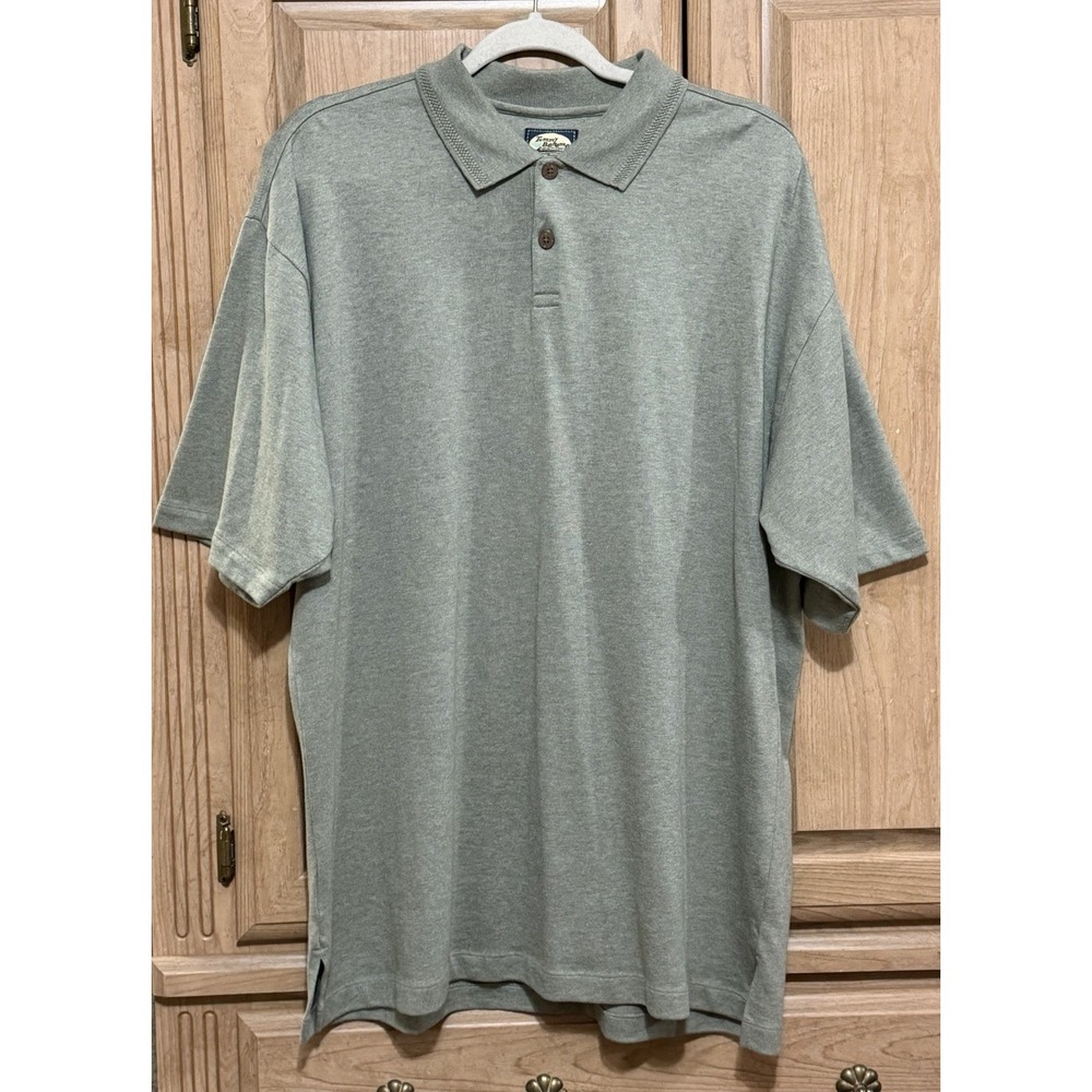 Tommy Bahama Polo Shirt Men's Size Large Gray Green Cotton Short Sleeve Collared